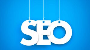 SEO en lettre blanche sur fond bleu