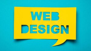 "web design" en jaune sur un fond bleu